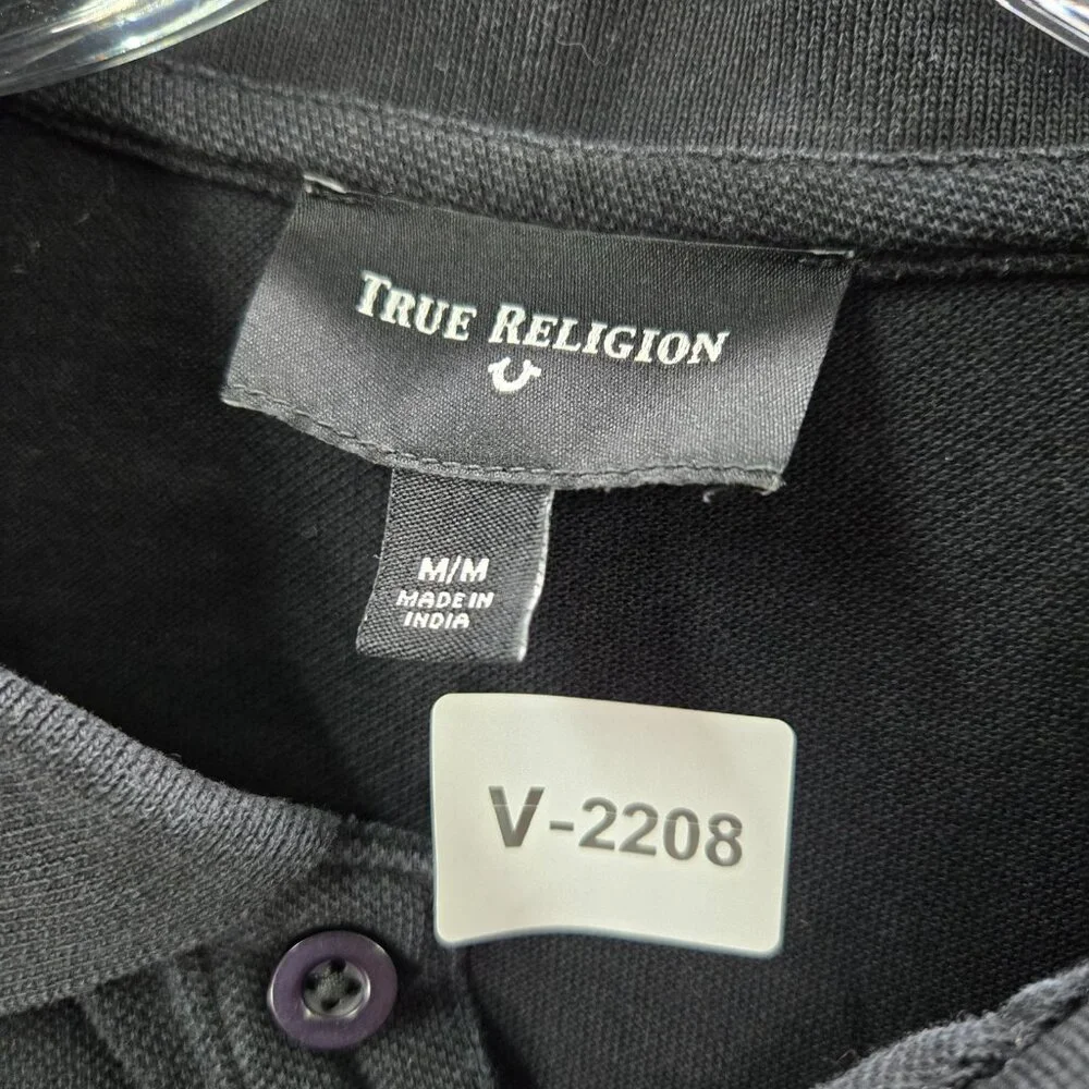 True Religion Men Polo Shirt Medium Logo Embroidered Short Sleeve Collar‎